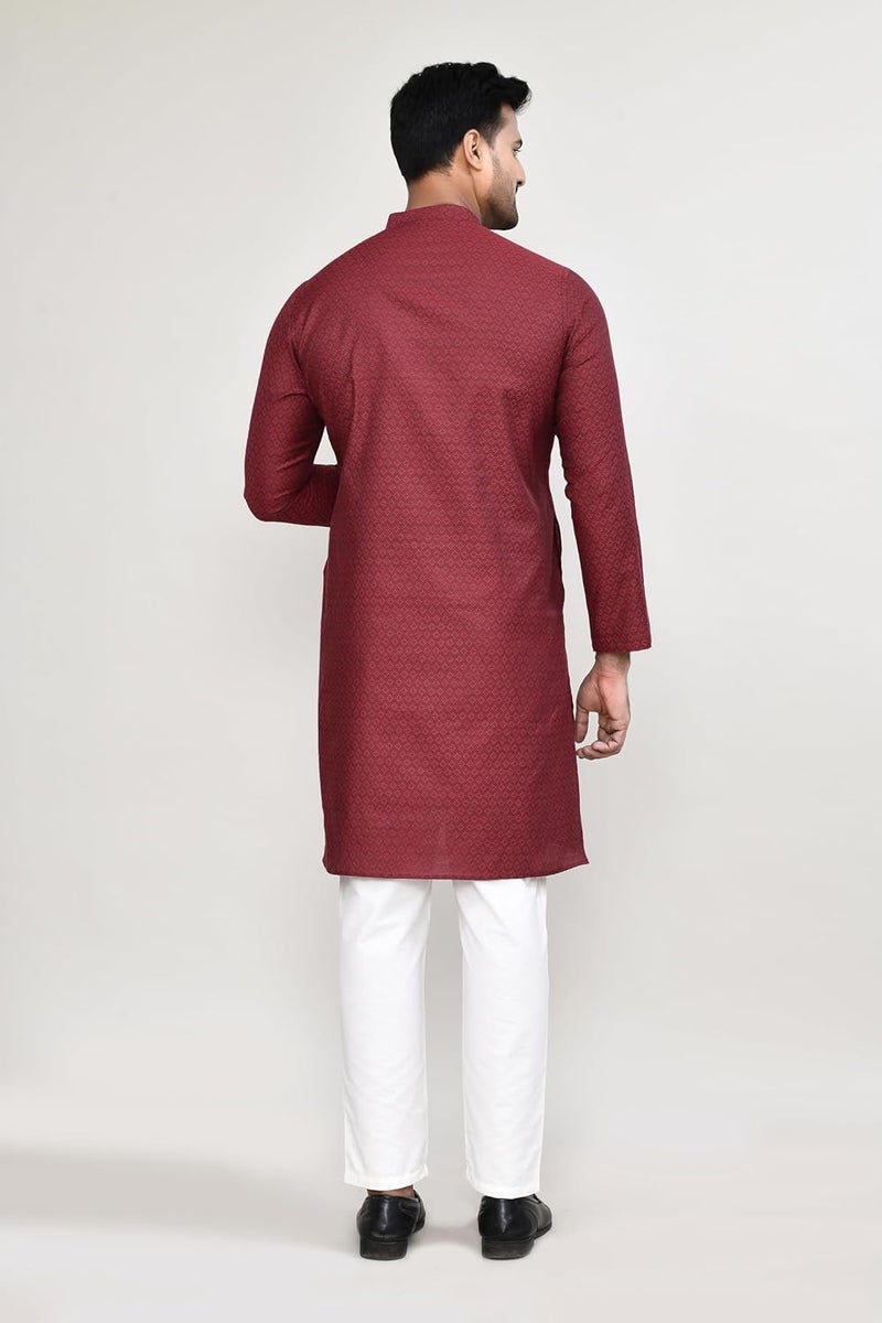 POLY2FAB Hathkargha Men’s Textured Cotton Kurta with White Pajama | Traditional Ethnic Wear for Festivals, Weddings & Parties | Full Sleeve Mandarin Collar Kurta Pajama Set for Men- Multi (XS to XXL) - Image 2