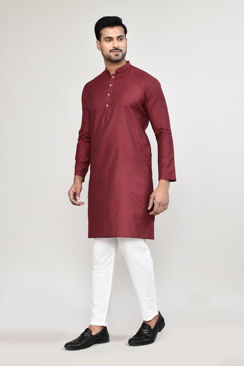 POLY2FAB Hathkargha Men’s Textured Cotton Kurta with White Pajama | Traditional Ethnic Wear for Festivals, Weddings & Parties | Full Sleeve Mandarin Collar Kurta Pajama Set for Men- Multi (XS to XXL) - Image 3