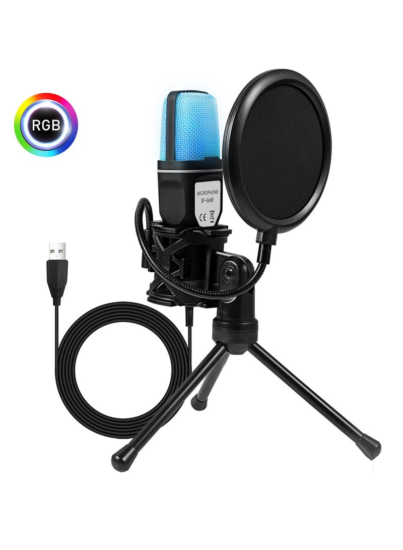 يانماي ميكروفون كوندنسر مكتبي للألعاب بإضاءة RGB – ميكروفون USB يعمل مباشرة، يلتقط الصوت من جميع الاتجاهات، تقليل الضوضاء، إضاءة ملونة، مناسب للدردشة، البث، الموسيقى وتسجيل الفيديو - Image 1