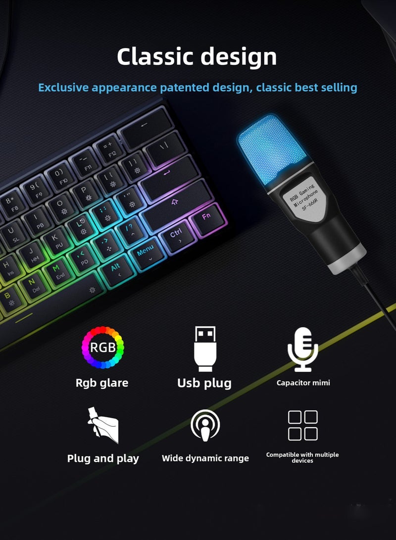 يانماي ميكروفون كوندنسر مكتبي للألعاب بإضاءة RGB – ميكروفون USB يعمل مباشرة، يلتقط الصوت من جميع الاتجاهات، تقليل الضوضاء، إضاءة ملونة، مناسب للدردشة، البث، الموسيقى وتسجيل الفيديو - Image 2