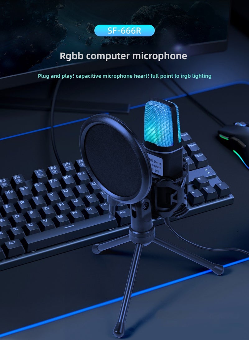 يانماي ميكروفون كوندنسر مكتبي للألعاب بإضاءة RGB – ميكروفون USB يعمل مباشرة، يلتقط الصوت من جميع الاتجاهات، تقليل الضوضاء، إضاءة ملونة، مناسب للدردشة، البث، الموسيقى وتسجيل الفيديو - Image 3