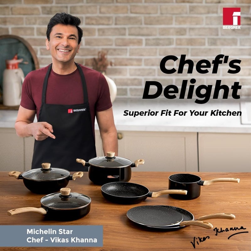 Bergner Bellini Plus Aura 5-Layer Non-Stick 26 cm Deep Frypan with Glass Lid, 3 Litres Frying Pan with Soft Touch Wooden Finish Handle, Induction Bottom and Gas Stove Ready, 1-Year Warranty, Black - Image 2