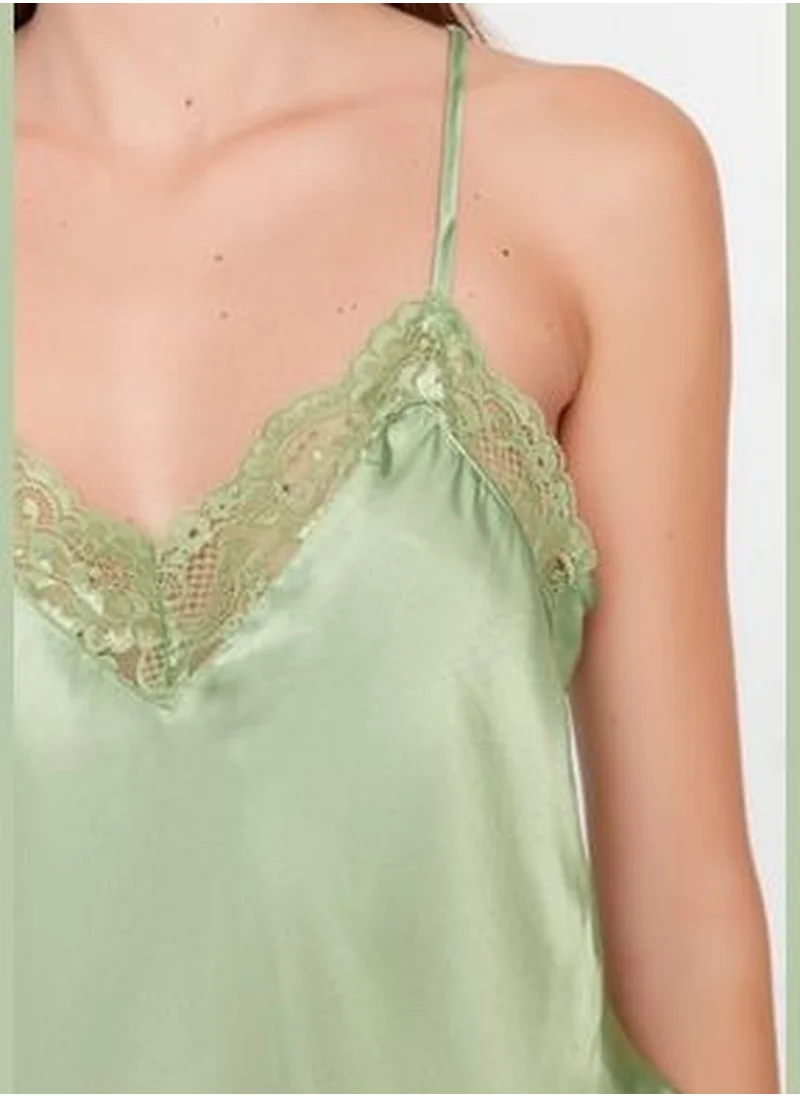 trendyol Green Lace Detailed Satin Woven Pajamas Set THMSS22PT0269