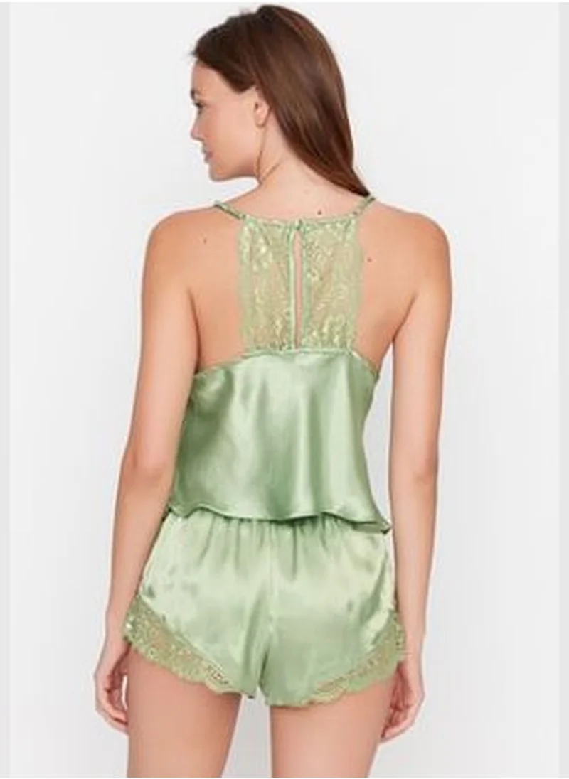 trendyol Green Lace Detailed Satin Woven Pajamas Set THMSS22PT0269