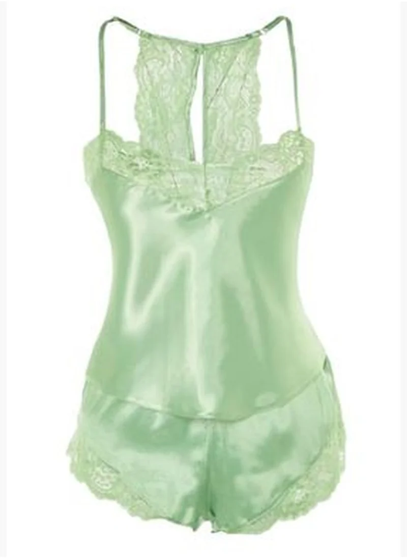 trendyol Green Lace Detailed Satin Woven Pajamas Set THMSS22PT0269