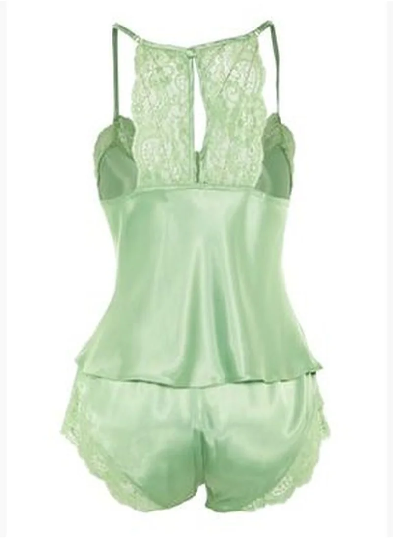 trendyol Green Lace Detailed Satin Woven Pajamas Set THMSS22PT0269