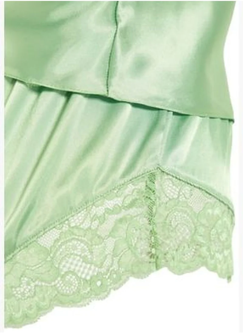 trendyol Green Lace Detailed Satin Woven Pajamas Set THMSS22PT0269