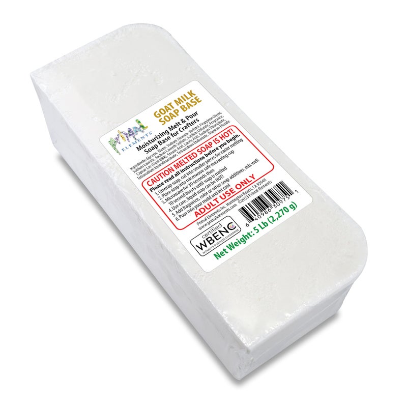 Primal Elements Goat Milk Soap Base Moisturizing Melt and Pour Glycerin Soap Base for Crafting and Soap Making Easy to Cut 5 Pound