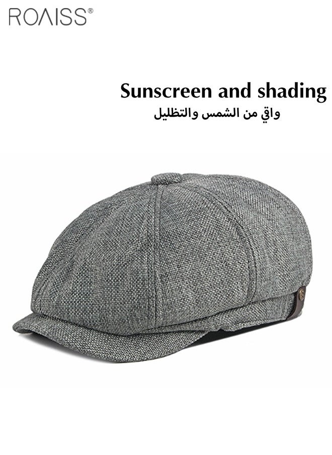 roaiss 2-Piece Linen Vintage Tweed Hat Casual British Versatile Octagonal Hat Comfortable And Breathable Beret  - Image 3