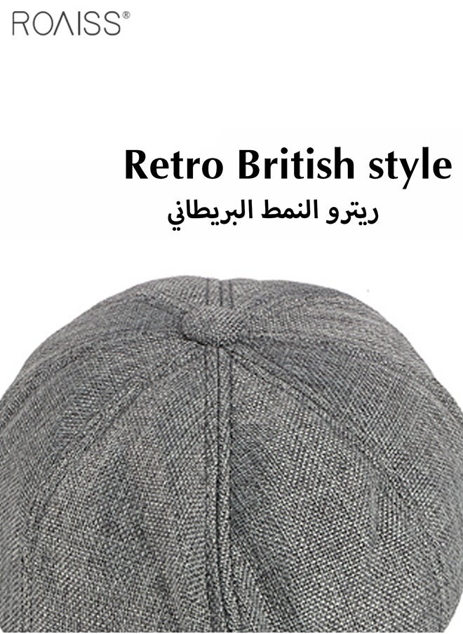 roaiss 2-Piece Linen Vintage Tweed Hat Casual British Versatile Octagonal Hat Comfortable And Breathable Beret  - Image 4