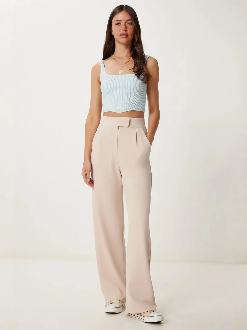 Lovely Istanbul ISTANBUL High Waist Textured Palazzo Pants