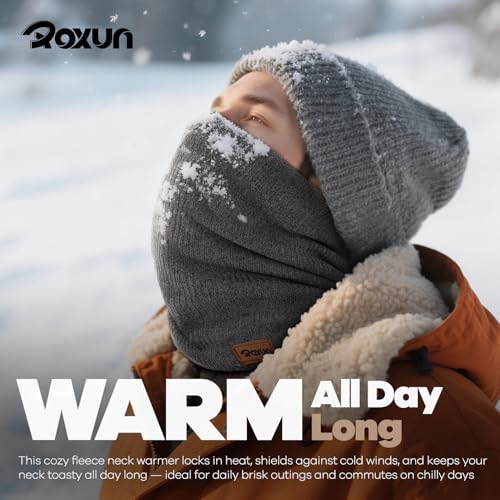 ROXUN Winter Neck Gaiter, Neck Warmer Cover Ski Gaiters for Men/Women Fleece Thick Elegant Stylish Cream - Image 2