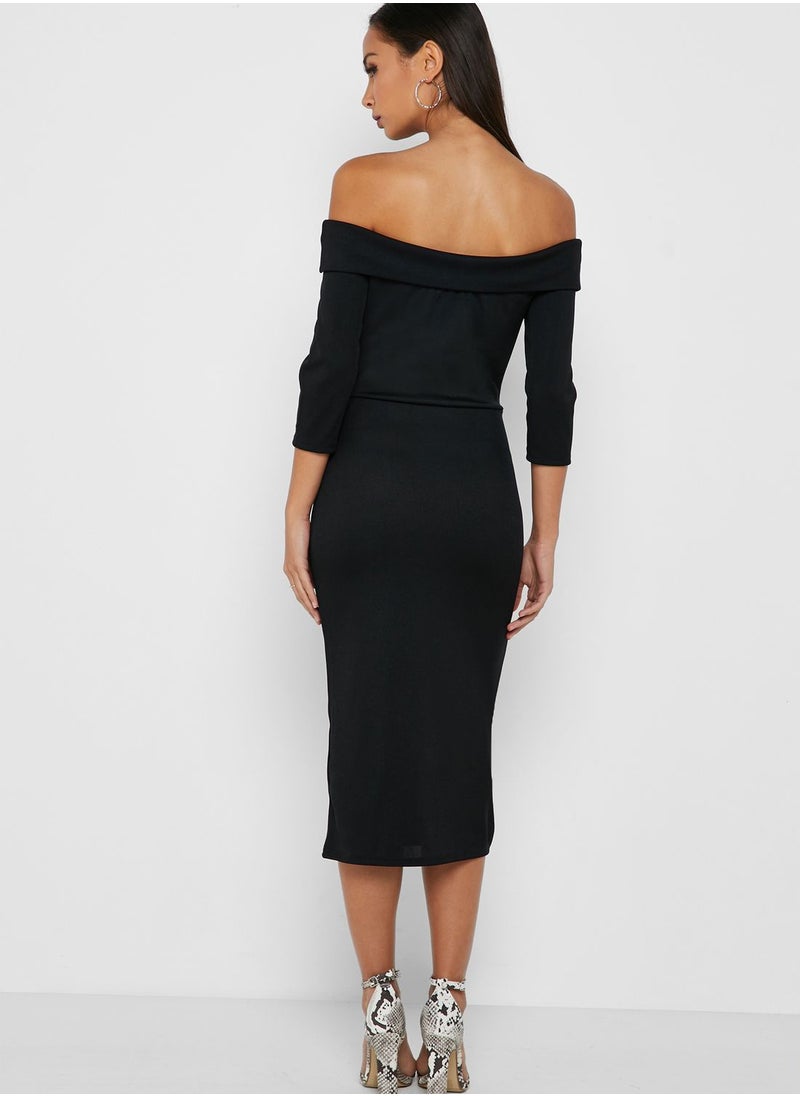 Buckle Detail Bardot Dress