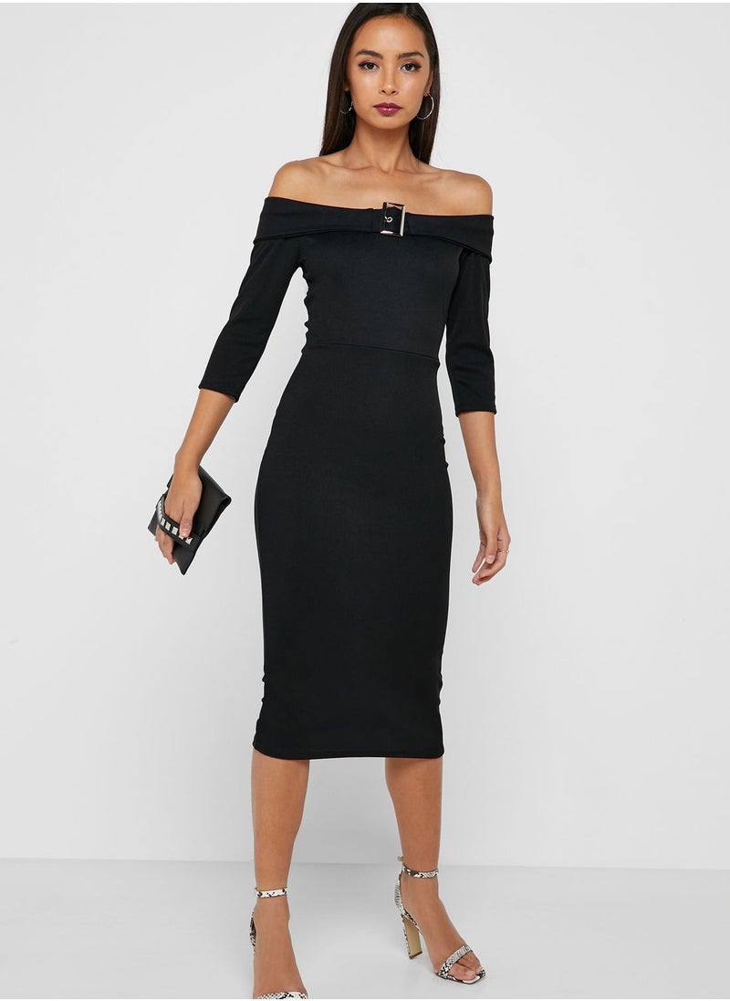 Buckle Detail Bardot Dress