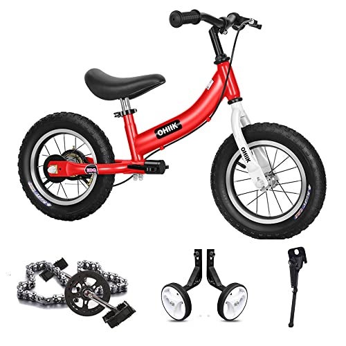 OHIIK Balance Bike 2 in 1 for Kids 2 3 4 5 6 7 Years OldBalance to Pedals Bike12 14 16 inch Kids Bikewith Pedal kitTraining WheelsBrakes 12 inch Red - Image 1