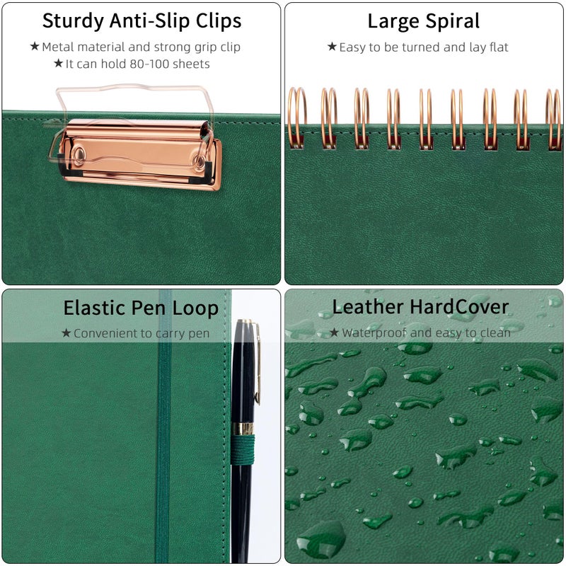 Ospelelf Leather Clipboard Folio with Notepad for Letter Size, Spiral Clipboard Folder with Storage Zipper Pouch, 5 Folders with 10 Pockets, 39 Divider Label Stickers, Pen Loop Series (Green) - Image 4