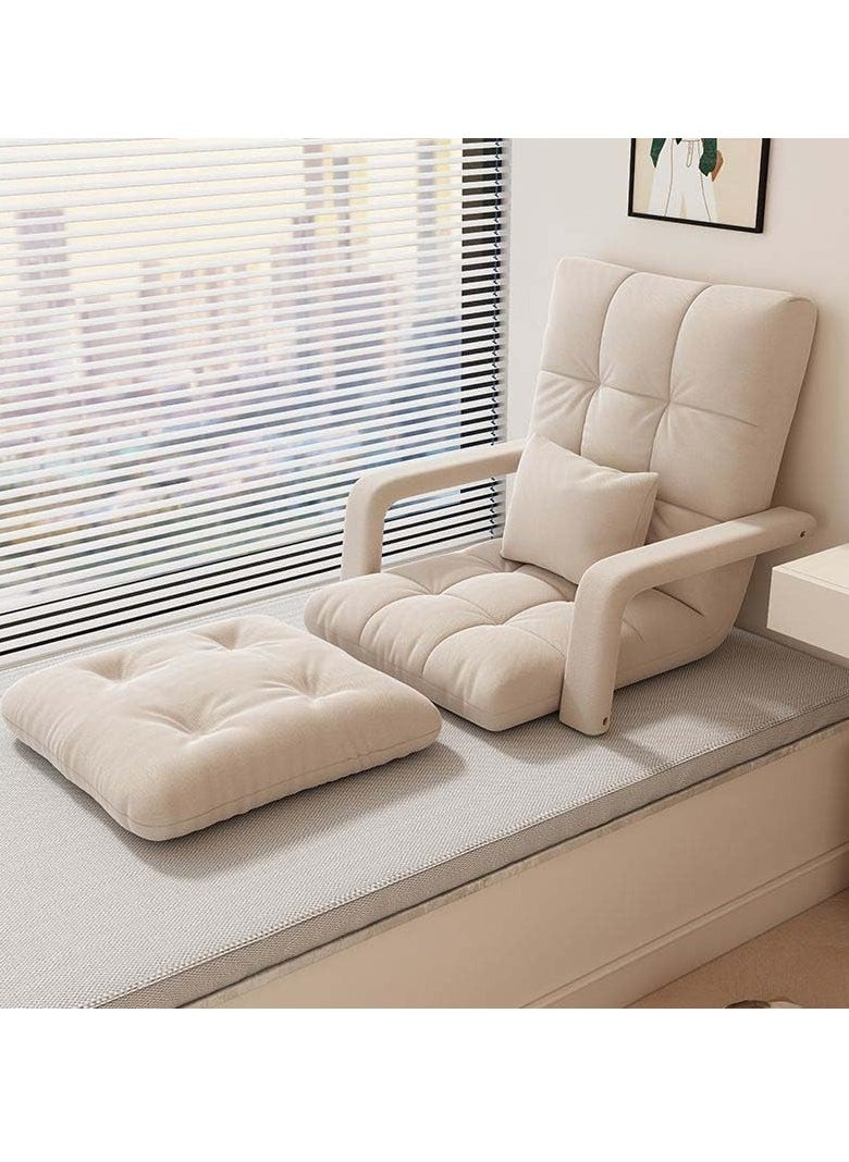 Beauenty - Floor Sofa with Back Support and Armrest, 5 Reclining Poistion Adjustable Floor Chair, Folding Gaming Recliner Chair, Floor Lounge Chair with Cushion for Gaming, Reading, Sleeping (C(Beige)) - Image 1