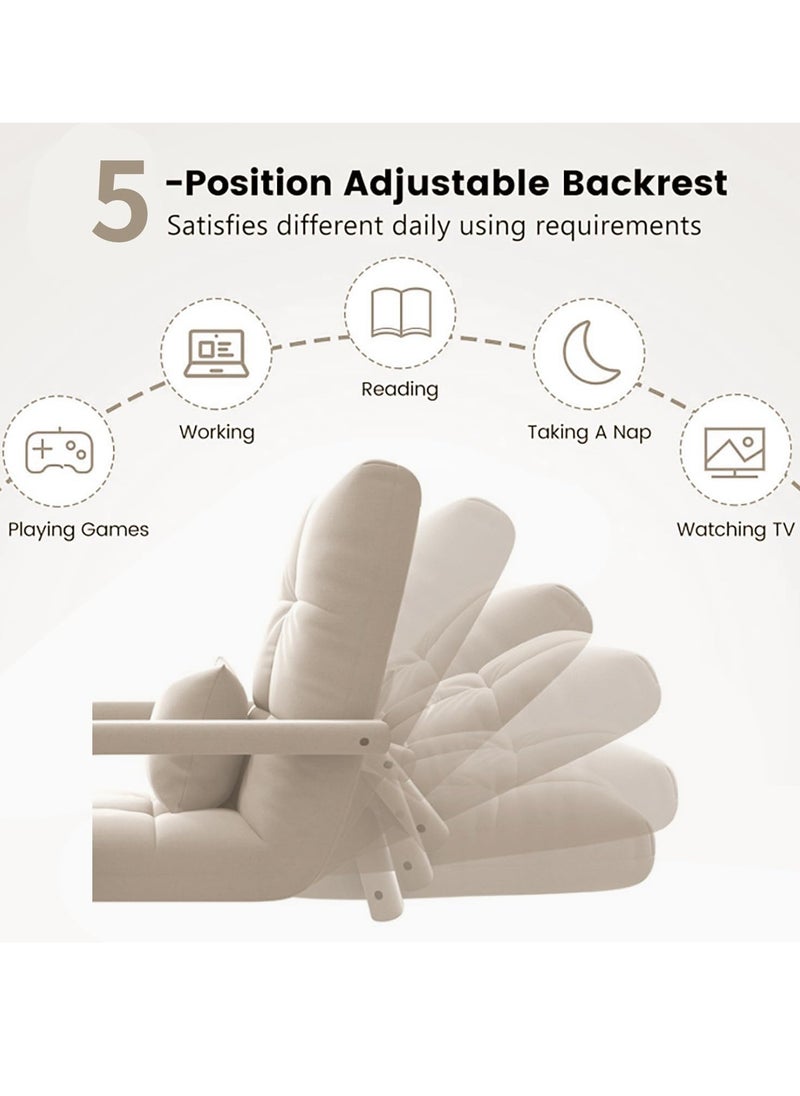 Beauenty - Floor Sofa with Back Support and Armrest, 5 Reclining Poistion Adjustable Floor Chair, Folding Gaming Recliner Chair, Floor Lounge Chair with Cushion for Gaming, Reading, Sleeping (C(Beige)) - Image 1