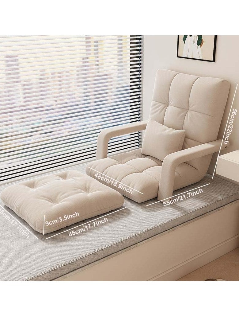 Beauenty - Floor Sofa with Back Support and Armrest, 5 Reclining Poistion Adjustable Floor Chair, Folding Gaming Recliner Chair, Floor Lounge Chair with Cushion for Gaming, Reading, Sleeping (C(Beige)) - Image 1