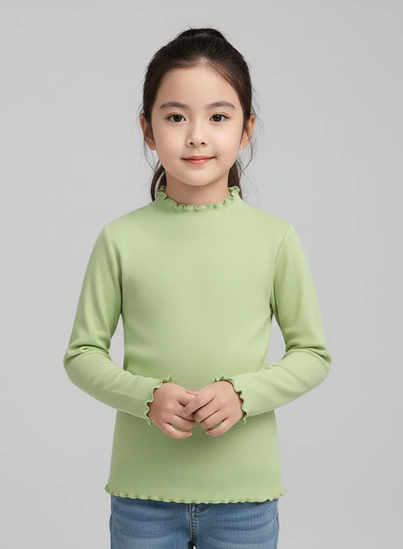 بيبي كلو بلوزة شتوية خضراء للبنات بياقة عالية قابلة للتمدد