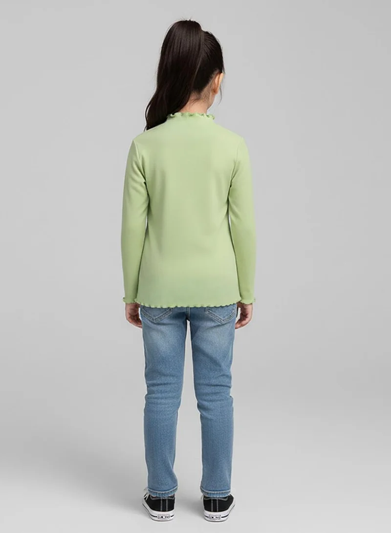 بيبي كلو بلوزة شتوية خضراء للبنات بياقة عالية قابلة للتمدد