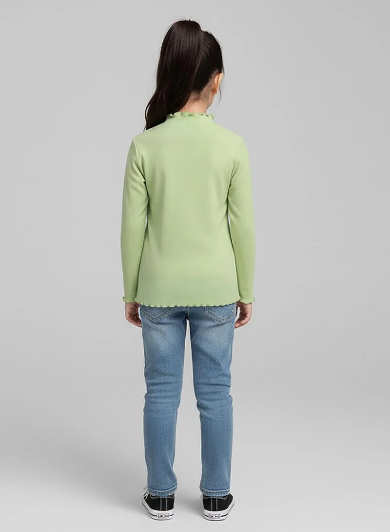 babyqlo Girls Green Winter Stretch High-Neck Top