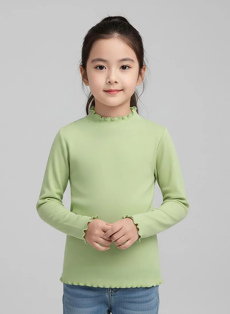 babyqlo Girls Green Winter Stretch High-Neck Top