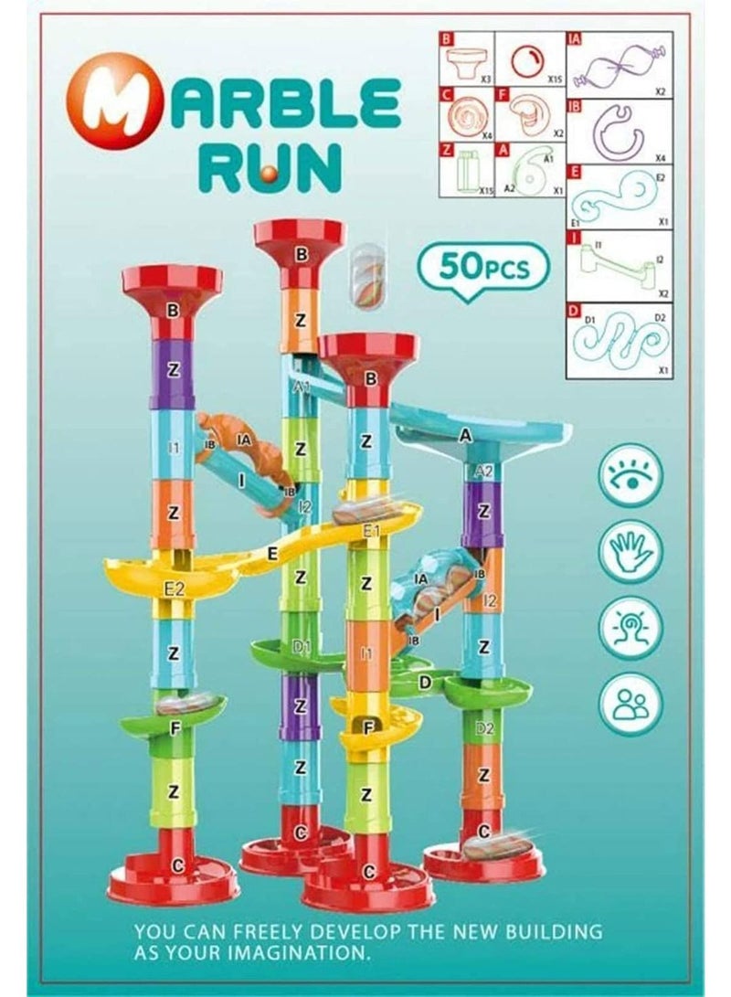 Kids Marble Run Set, 50 Piece Marble Maze Track Race Game, Building Blocks Toys, STEM Maze Educational Race Game