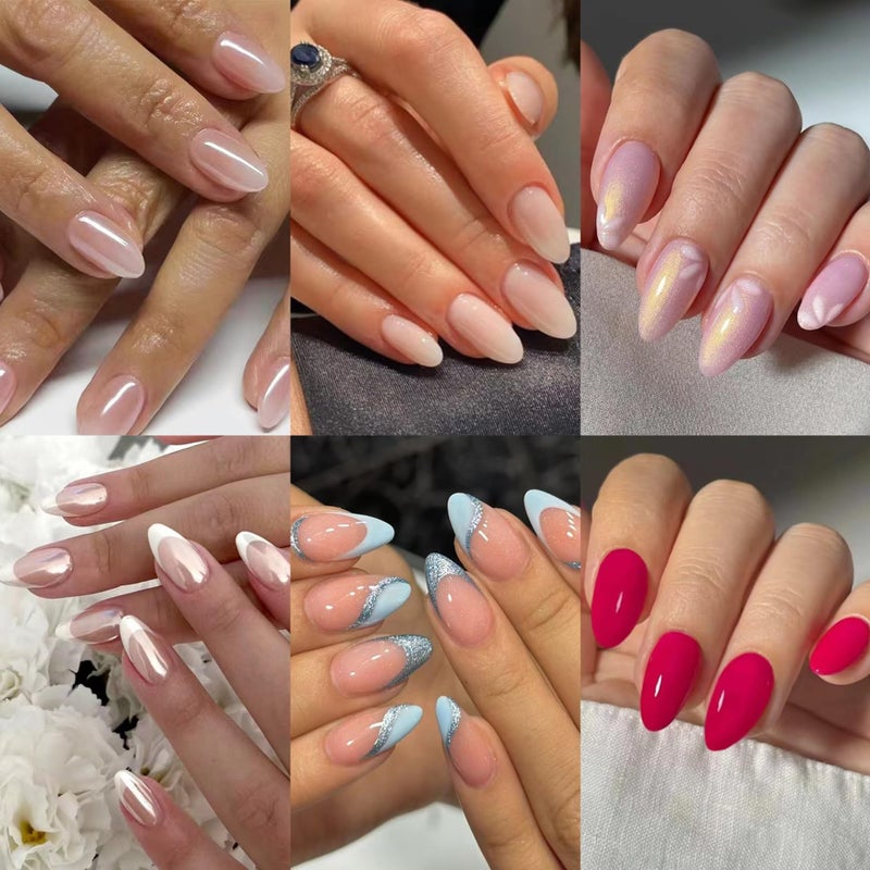 CTTHNBD 6 Packs (144 Pcs) Almond, Pink Press on Nails - Medium, Short, French Tip, Ombre, Gel False Nails - 12 Sizes, 6 Styles - Image 1