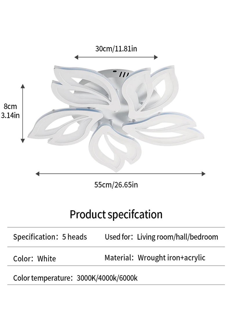 Goeco - Acrylic ceiling lamp Magnolia petal shape white 5 heads 60cm 45W Infinitely dimmable with remote control 220V with APP control function - Image 1