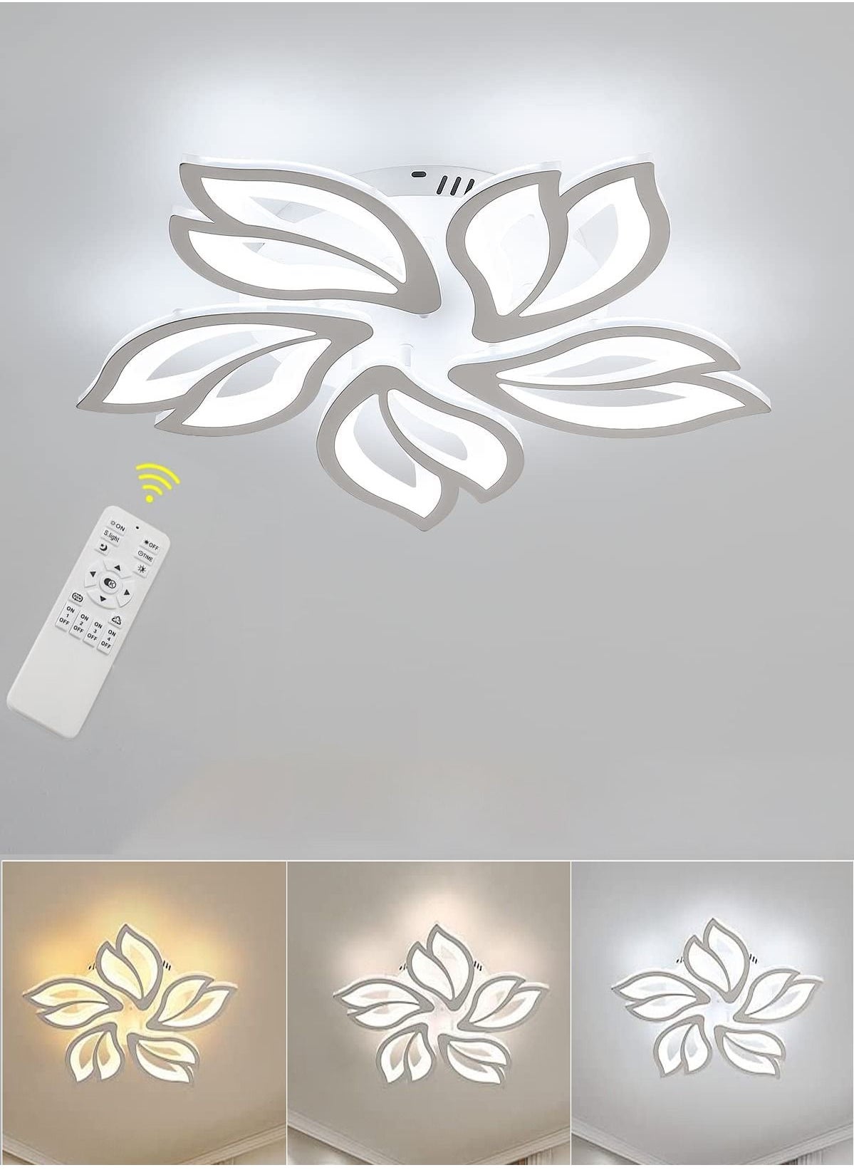 Acrylic ceiling lamp Magnolia petal shape white 5 heads 60cm 45W Infinitely dimmable with remote control 220V with APP control function 