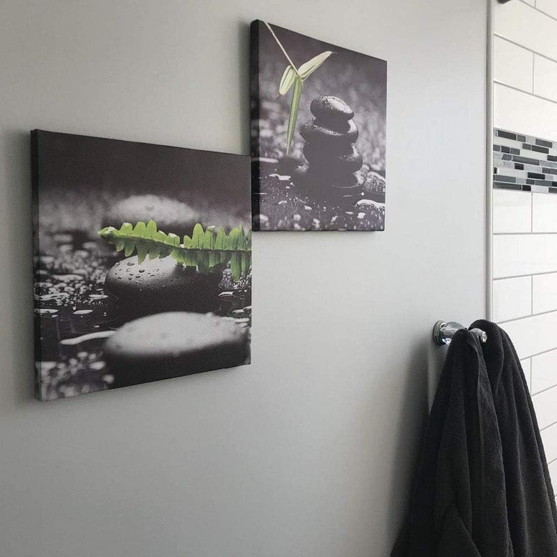 SUMGAR Framed Wall Art Bathroom Decor Black and White Canvas Paintings Green Pictures Zen Stone Spa 4 Piece,12x12 in - Image 4