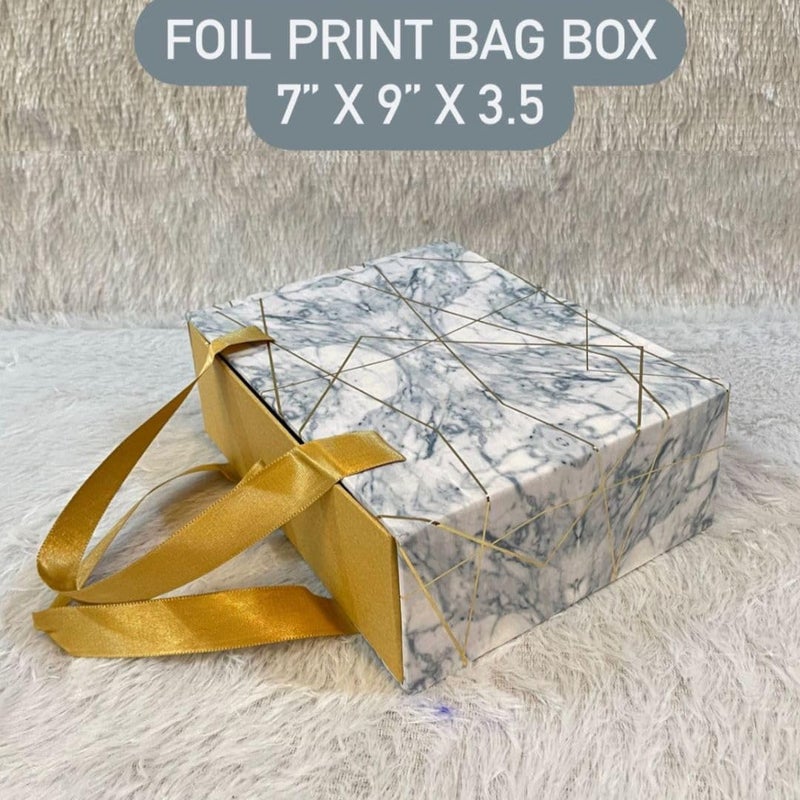 Frizka Gift Box MDF Foil Print Bag Style Cavity Box, Marble Finish, Hardboard Gift Box Assorted Design - 1 Piece - Image 5