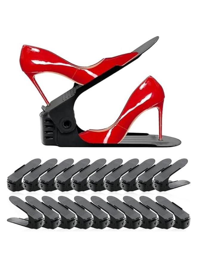 HOOKOR Durku Shoe Slots Organizer 20 Pack,Shoe Stackers for a Pair Of Shoes, shoe storage Shoe Space Savers 50%, 4 Levels Adjustable Thickening Double Layer shoe holders shoe organizer for closet (Black) - Image 1