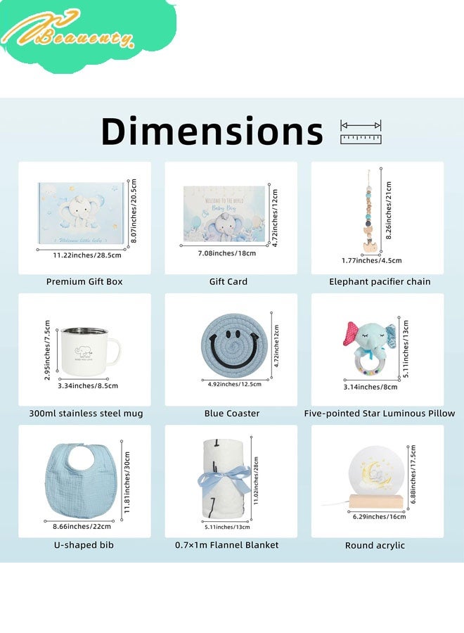 Beauenty Baby Gifts,Baby Shower Gifts for Girls Boys,New Born Baby Girls Gift,Babies Gift Basket,Unique Baby Gift Essential,Gender Reveal Gifts,Rattle Swaddle Blanket Toddler Gifts (blue) - Image 2