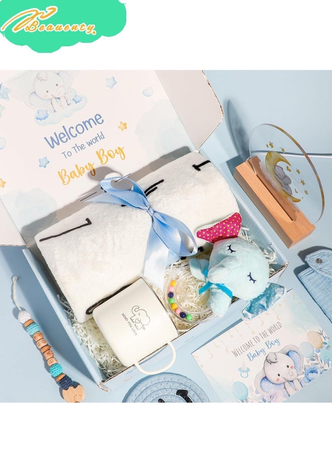 Beauenty Baby Gifts,Baby Shower Gifts for Girls Boys,New Born Baby Girls Gift,Babies Gift Basket,Unique Baby Gift Essential,Gender Reveal Gifts,Rattle Swaddle Blanket Toddler Gifts (blue) - Image 3