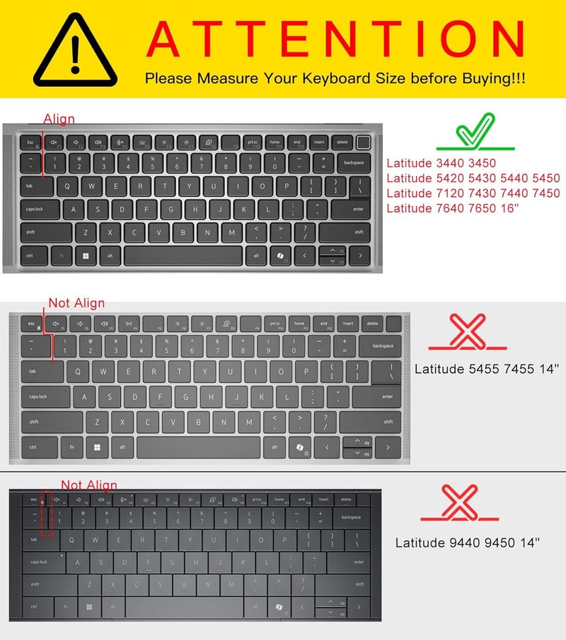 CaseBuy غطاء لوحة مفاتيح بحروف كبيرة لجهاز ديل لاتيتيود 7420 7430 7440 7450 7410 14"، لاتيتيود 3440 3450 5450 5440 5420 5430 5431، لاتيتيود 9420 9430 14، لاتيتيود 9510 9520 7520 15" - أسود - Image 2