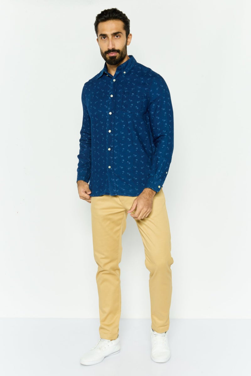 Chaps Men Regular Fit Long Sleeve All Over Printed Casual Shirt, Navy - Image 4