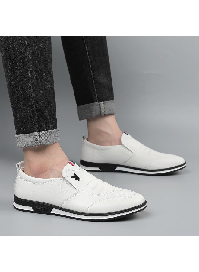 Playboy Men's Spring Lightweight Slip-on British Fashion Simple Trendy Casual Leather Shoes White Size 39 - Image 2