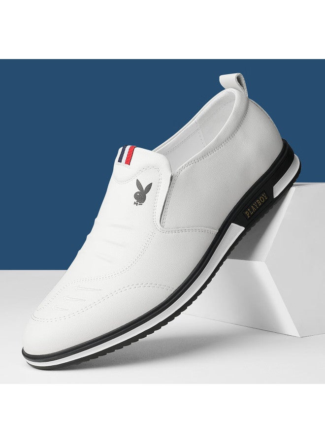 Playboy Men's Spring Lightweight Slip-on British Fashion Simple Trendy Casual Leather Shoes White Size 39 - Image 1