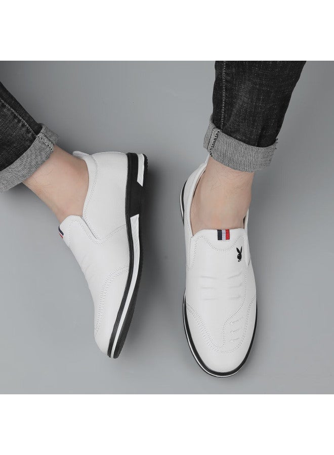 Playboy Men's Spring Lightweight Slip-on British Fashion Simple Trendy Casual Leather Shoes White Size 39 - Image 4