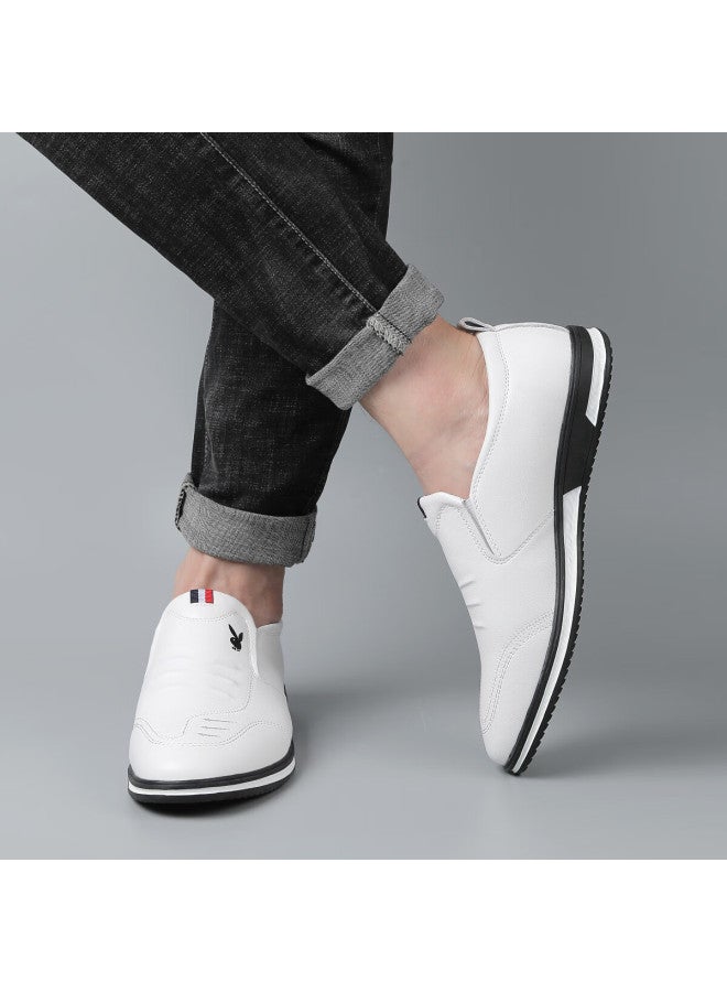 Playboy Men's Spring Lightweight Slip-on British Fashion Simple Trendy Casual Leather Shoes White Size 39 - Image 3