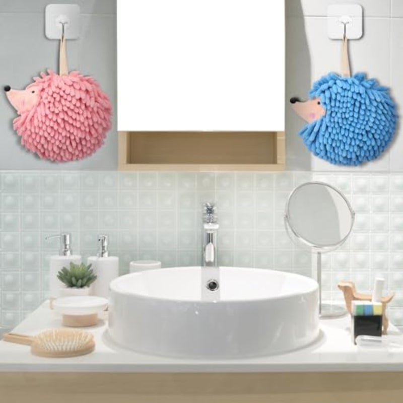 4 Pcs Chenille Fuzzy Ball Hand Towels Hedgehog Decorative Towels Absorbent Funny Hanging Hand Drying Towel with Button Loop for Bathroom Kitchen Washstand Bedroom Drying, 4 Colors - Image 5