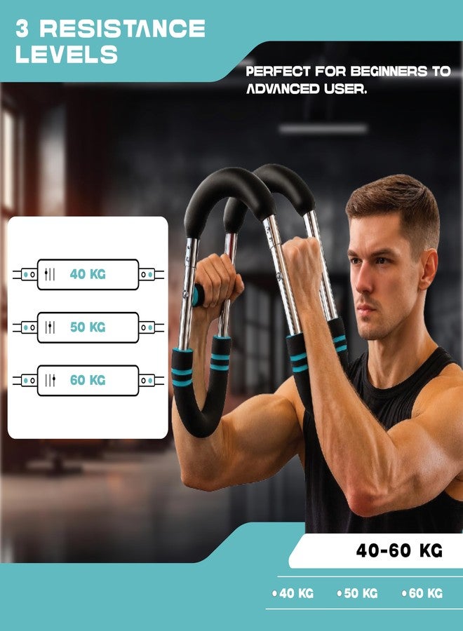 Power Twister Bar Adjustable 40/50/60 KG Chest Expander and Arm Exerciser for Men, Heavy Duty Steel Spring Upper Body Workout Bar, Forearm Strengthener with Non-Slip Ergonomic Handles - Image 3