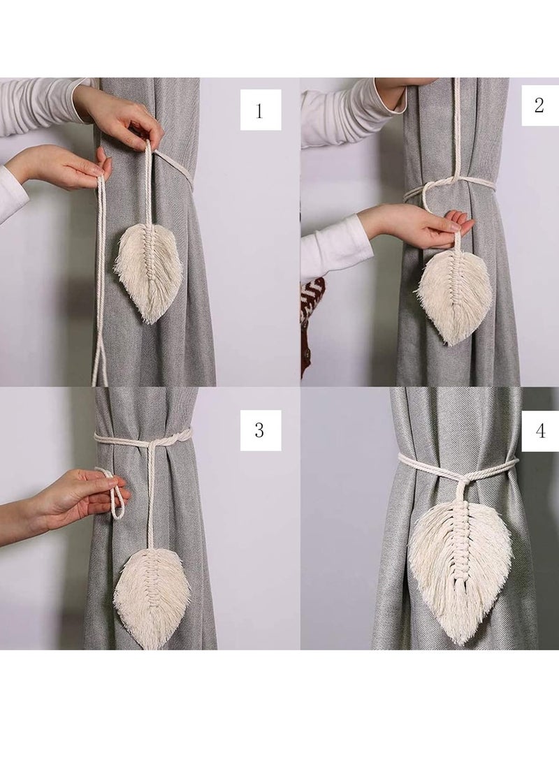 Beauenty 1 Pcs Curtain Tiebacks Handmade Holdbacks, Farmhouse Curtain Tie Back Holder by Hand-Woven Cotton Rope for Window Sheer Drapes Indoor Outdoor - Image 4
