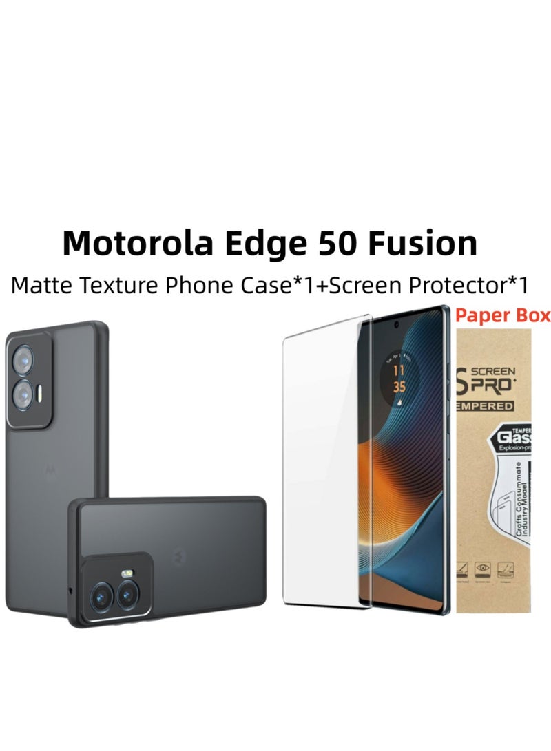 Fankalo 【1+1 Sets】 For Motorola Edge 50 Fusion Case Cover u0026 Screen Protector Frosted Translucent Back Protective Slim Phone Cover, Anti-Fingerprints, Anti-Fall Drop Protection，Tempered Flims - Image 1