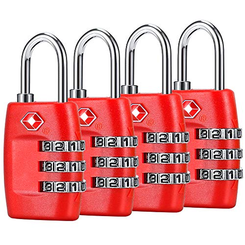 Cluckyu TSA Luggage Locks (4Pack) - 3 Digit Combination Padlocks - Approved Travel Lock for Suitcases & Baggage (Red) - Image 1