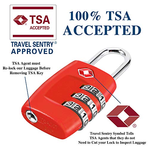 Cluckyu TSA Luggage Locks (4Pack) - 3 Digit Combination Padlocks - Approved Travel Lock for Suitcases & Baggage (Red) - Image 3