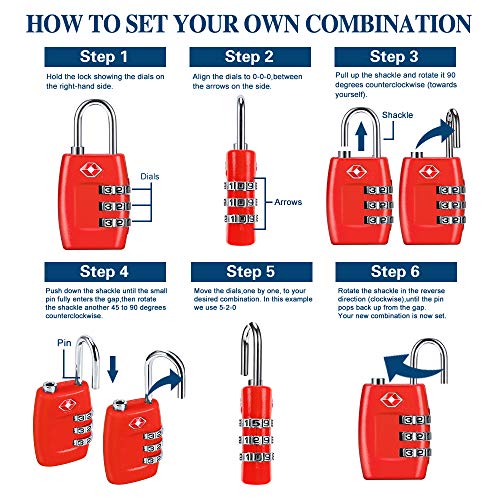 Cluckyu TSA Luggage Locks (4Pack) - 3 Digit Combination Padlocks - Approved Travel Lock for Suitcases & Baggage (Red) - Image 2