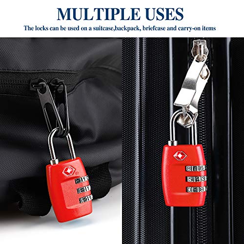 Cluckyu TSA Luggage Locks (4Pack) - 3 Digit Combination Padlocks - Approved Travel Lock for Suitcases & Baggage (Red) - Image 4